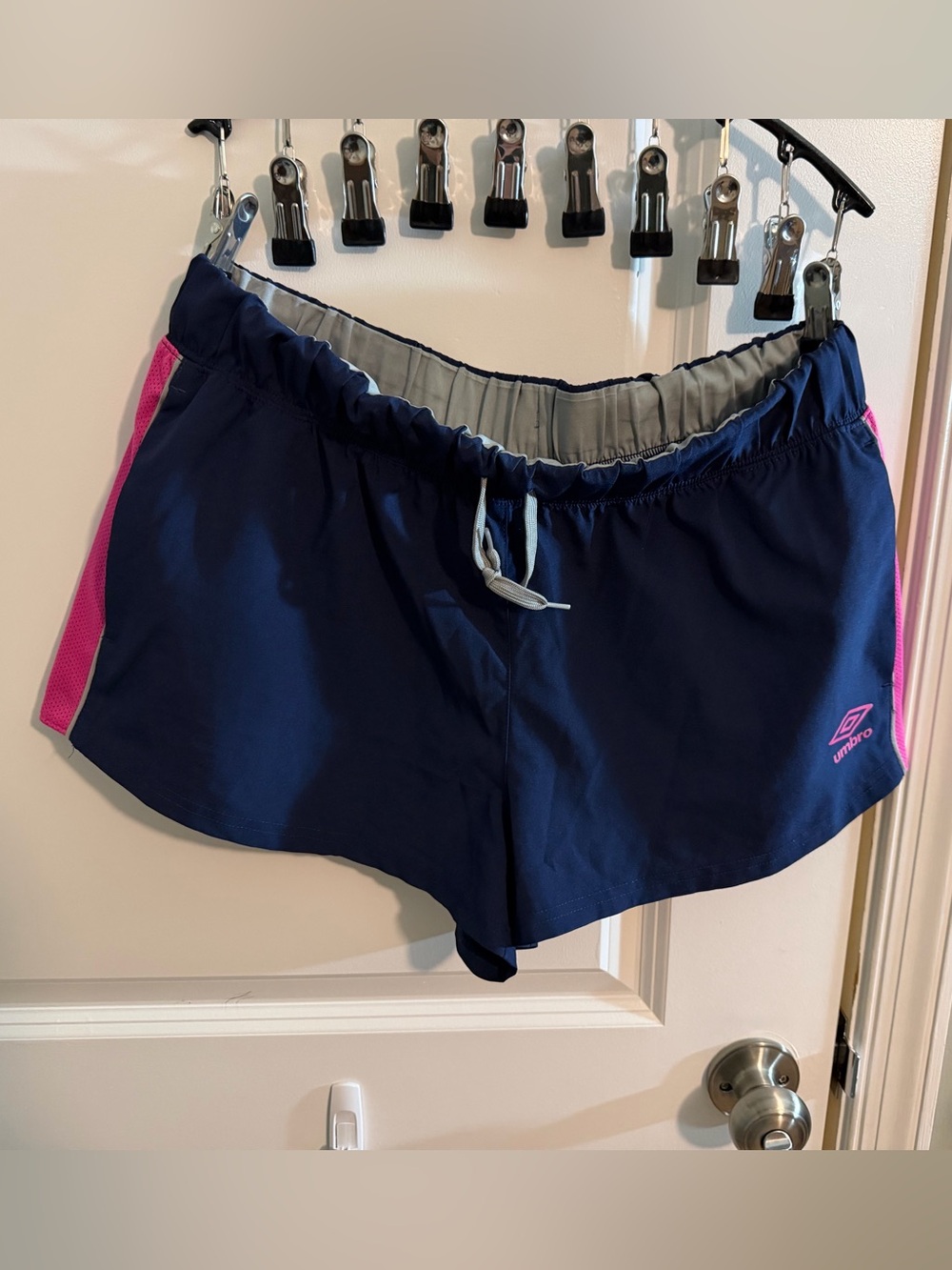Umbro Navy Athletic Shorts with Pink Trim